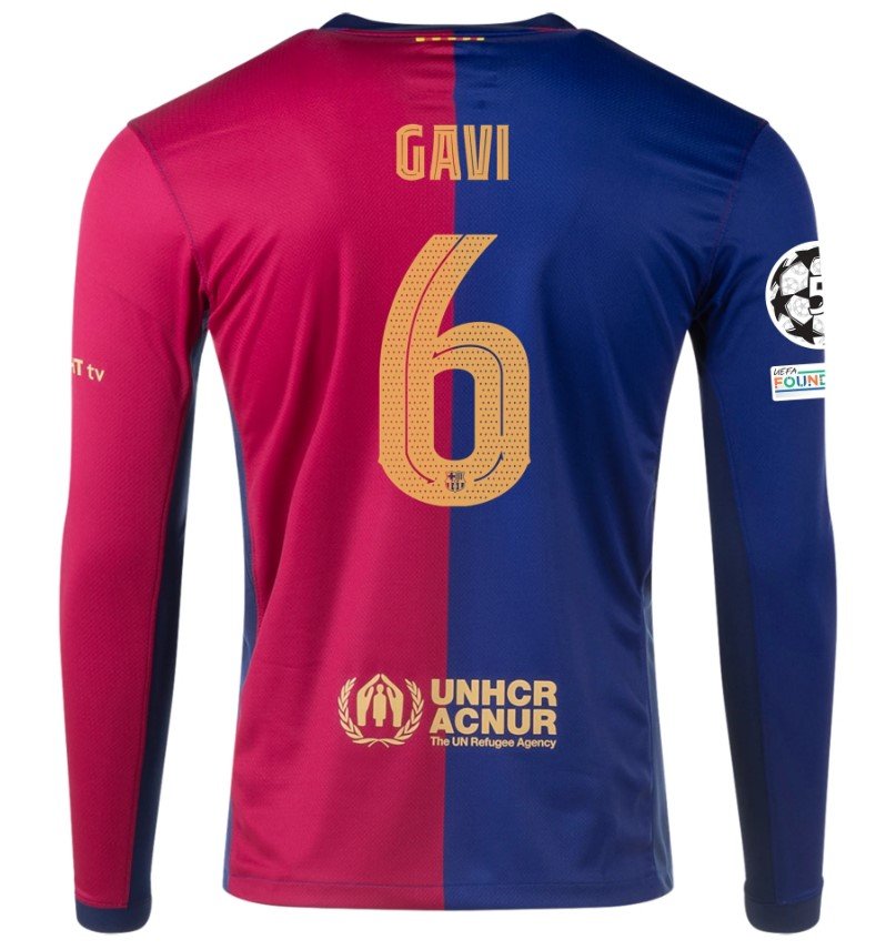 Gavi Barcelona 24/25 UCL Home Long Sleeve Jersey - SoccerArmor -