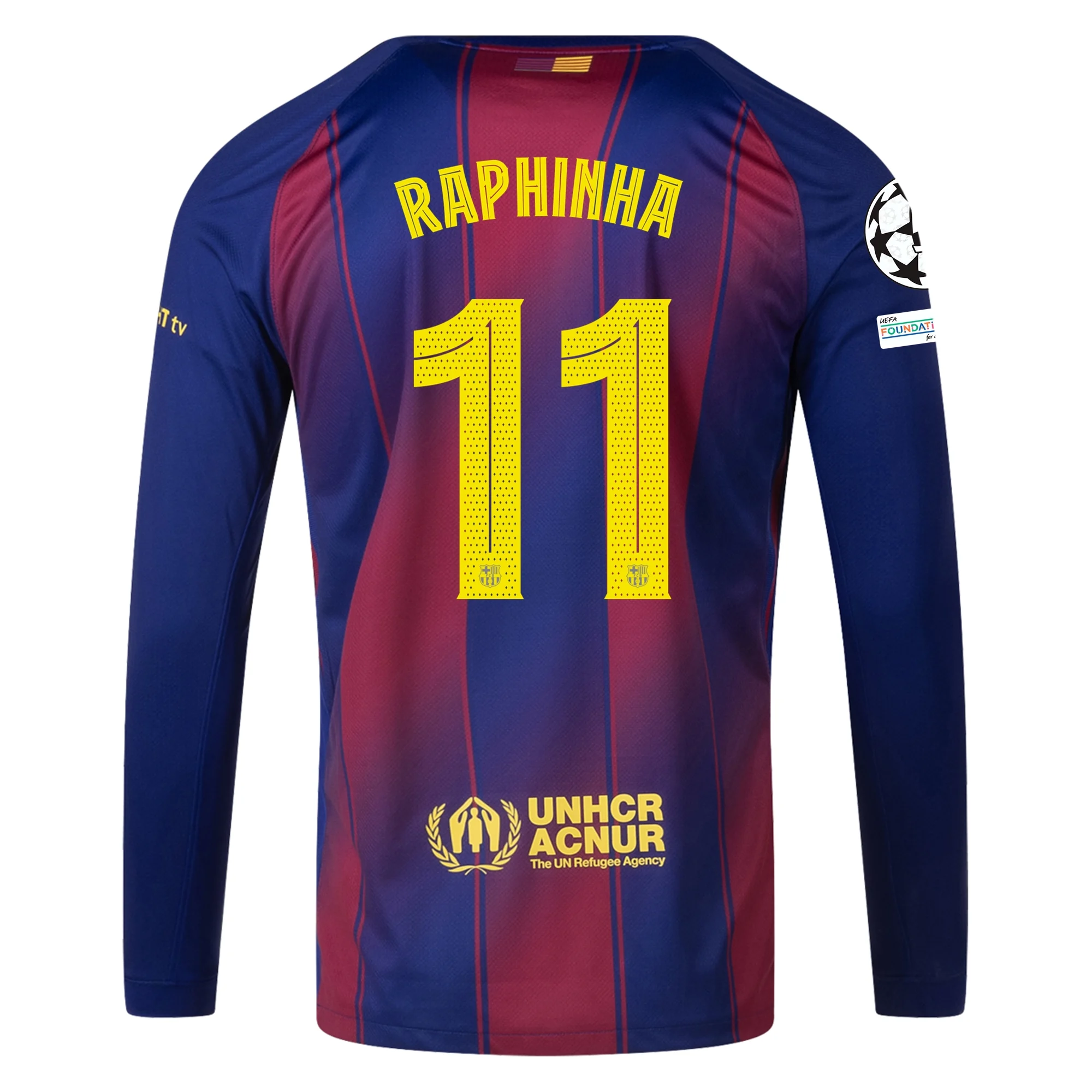 Raphinha Barcelona 25/26 UCL Home Long Sleeve Jersey - SoccerArmor -