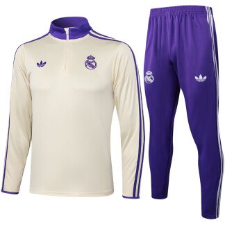 Real Madrid 25/26 Cream & Purple Training Tracksuit - Classic 3-Stripes Design
