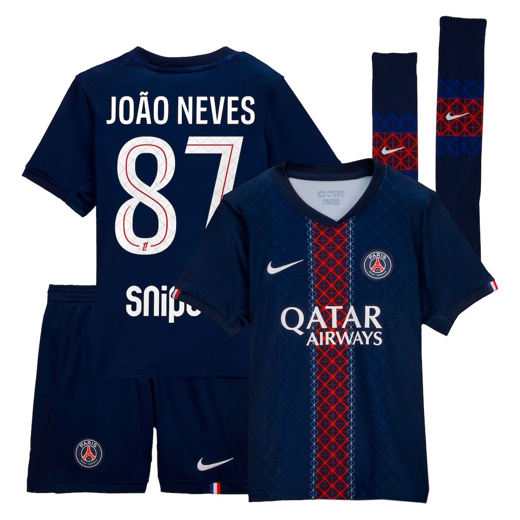 João Neves PSG 2526 Home Kids Kit