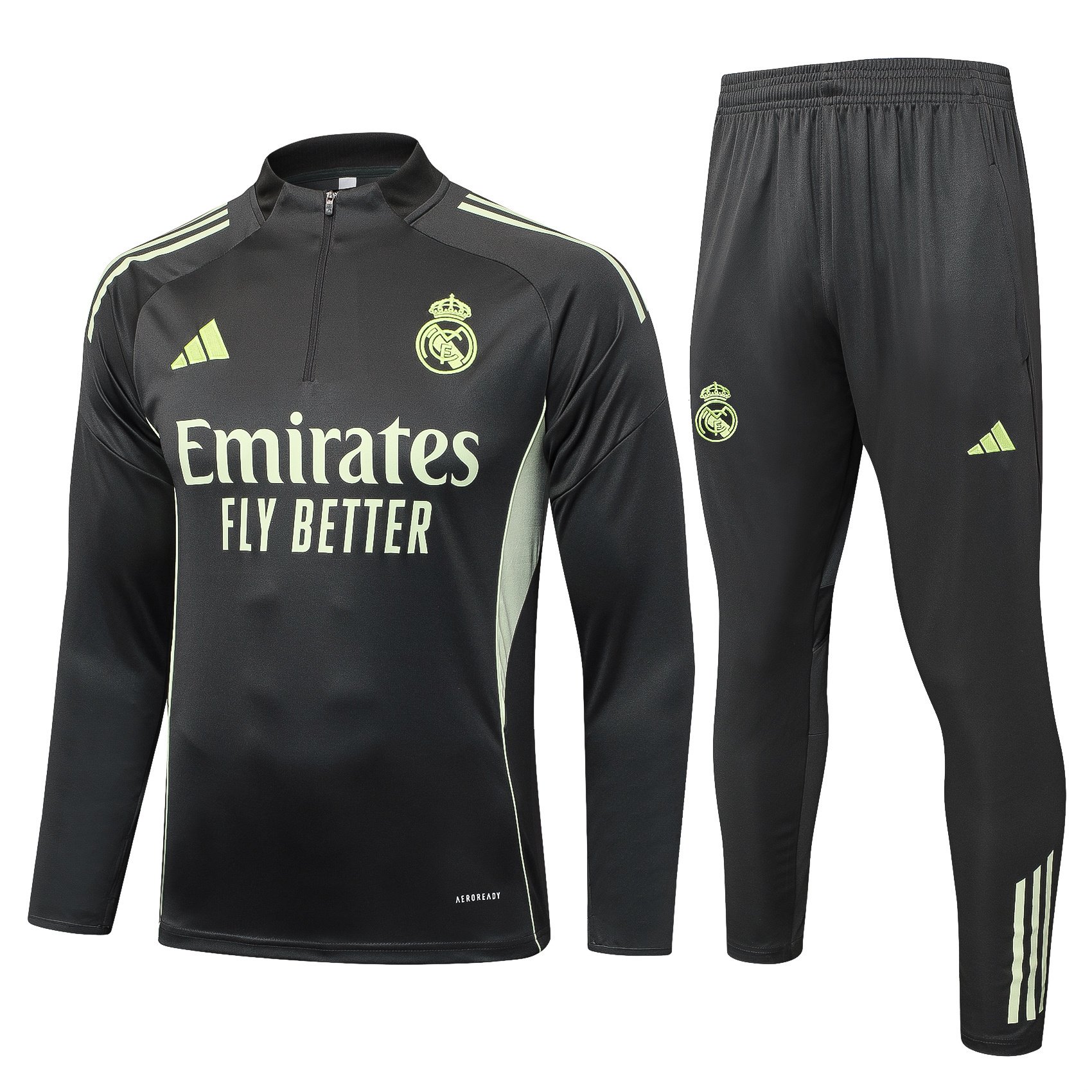 Real Madrid 25/26 Half-Zip Tracksuit (Black/Neon Lime) - SoccerArmor -
