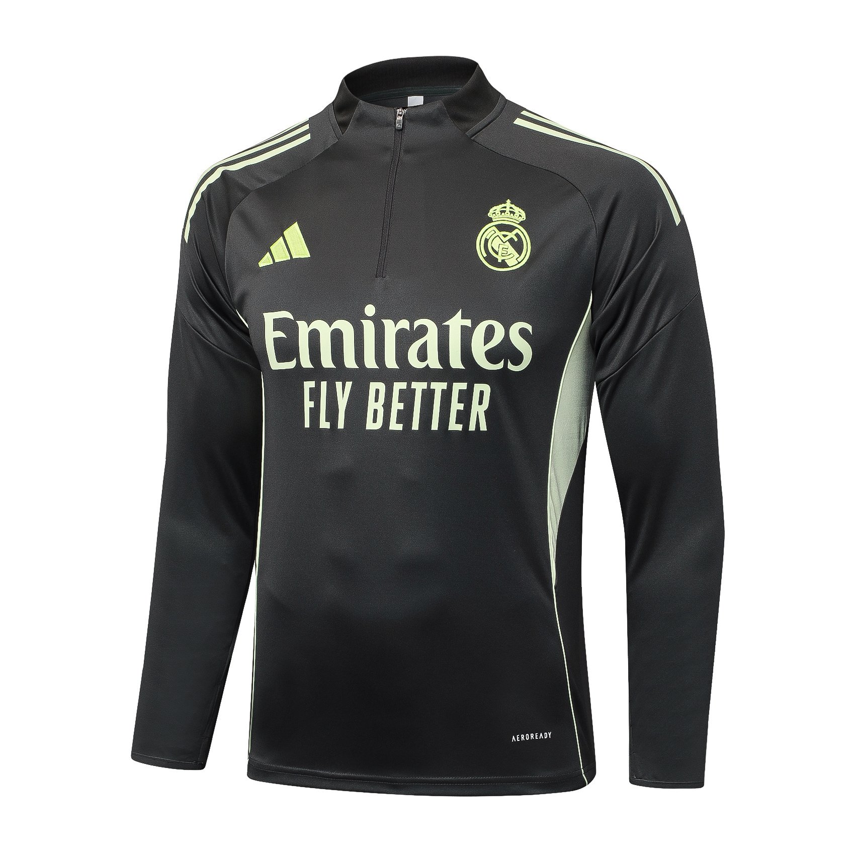 Real Madrid 25/26 Half-Zip Tracksuit (Black/Neon Lime) - SoccerArmor -