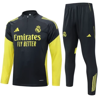 Real Madrid 25/26 Kids Half-Zip Training Tracksuit (Black/Neon Yellow)
