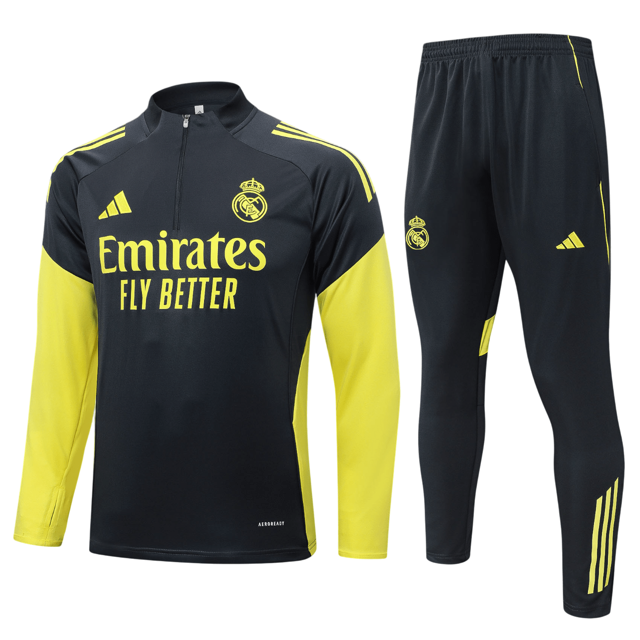 Real Madrid 2526 Kids Half-Zip Training Tracksuit (BlackNeon Yellow)-