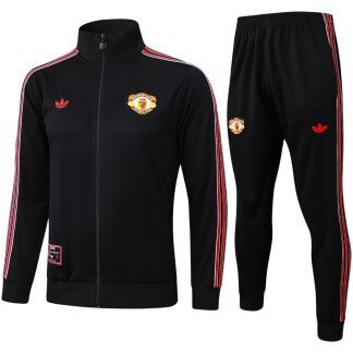 Manchester United 25/26 Full-Zip Retro Black Tracksuit (Kids Sizing)